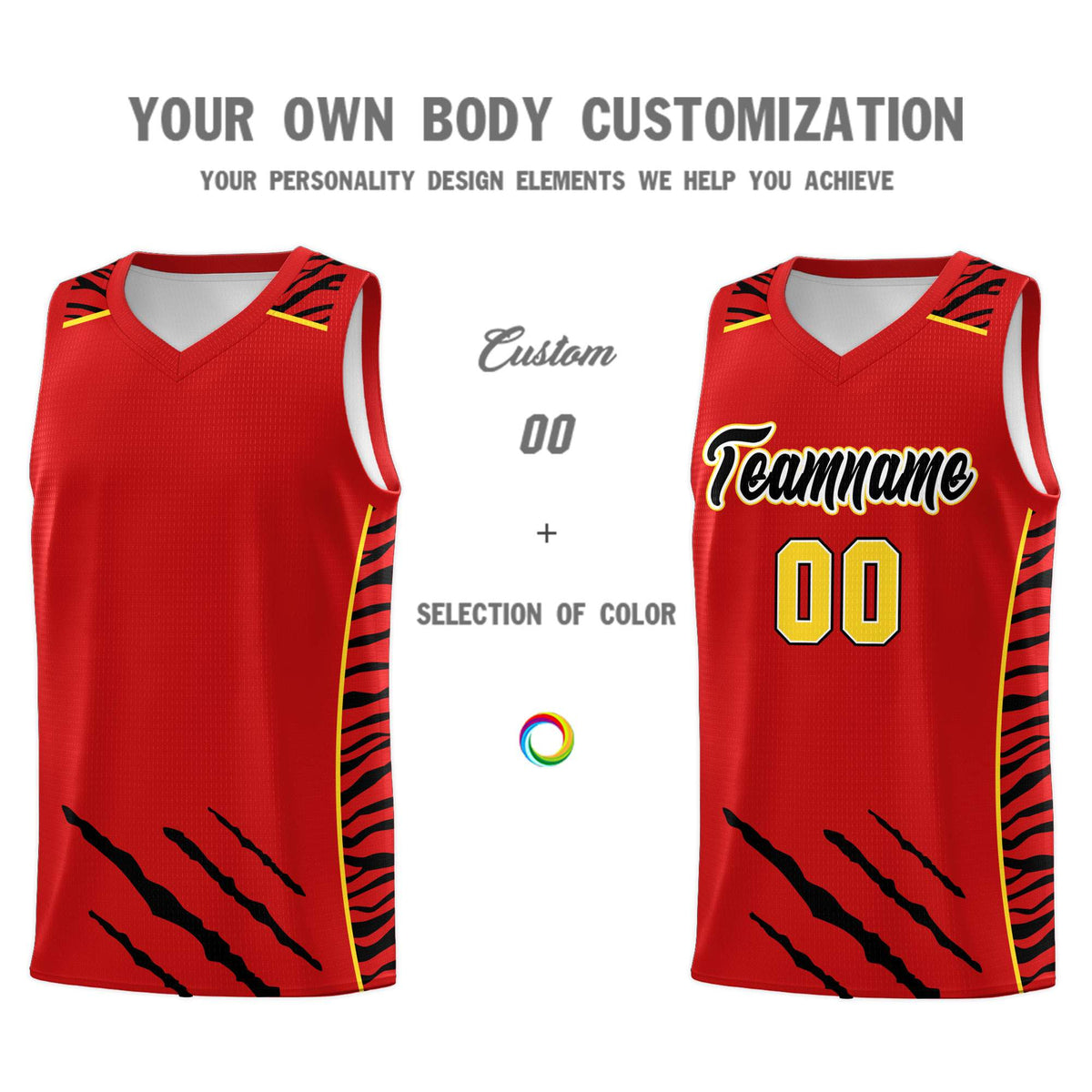 Custom Red Personalized Tiger Claw Pattern Sports Uniform Basketball Jersey