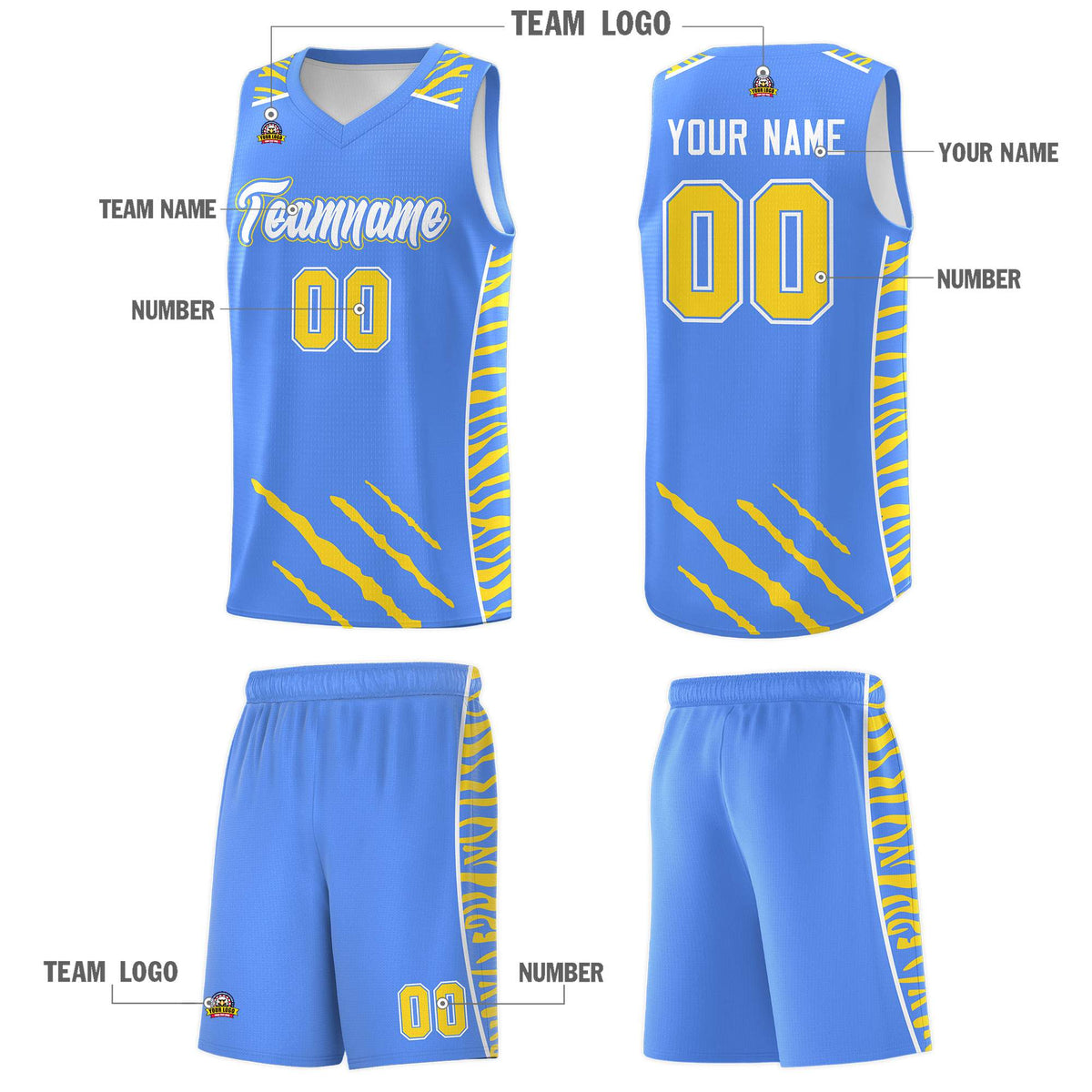 Custom Powder Blue Personalized Tiger Claw Pattern Sports Uniform Basketball Jersey