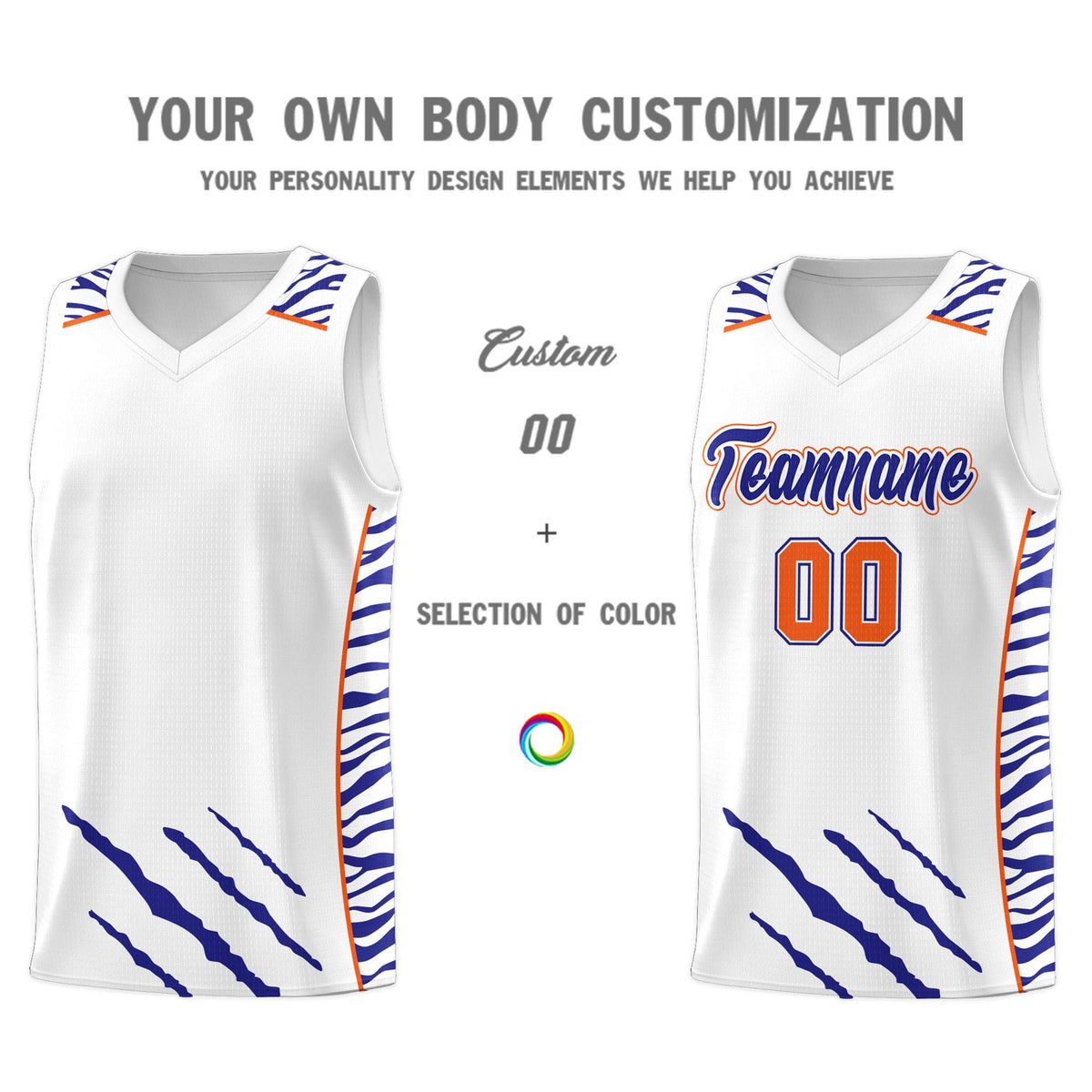 Custom White Personalized Tiger Claw Pattern Sports Uniform Basketball Jersey