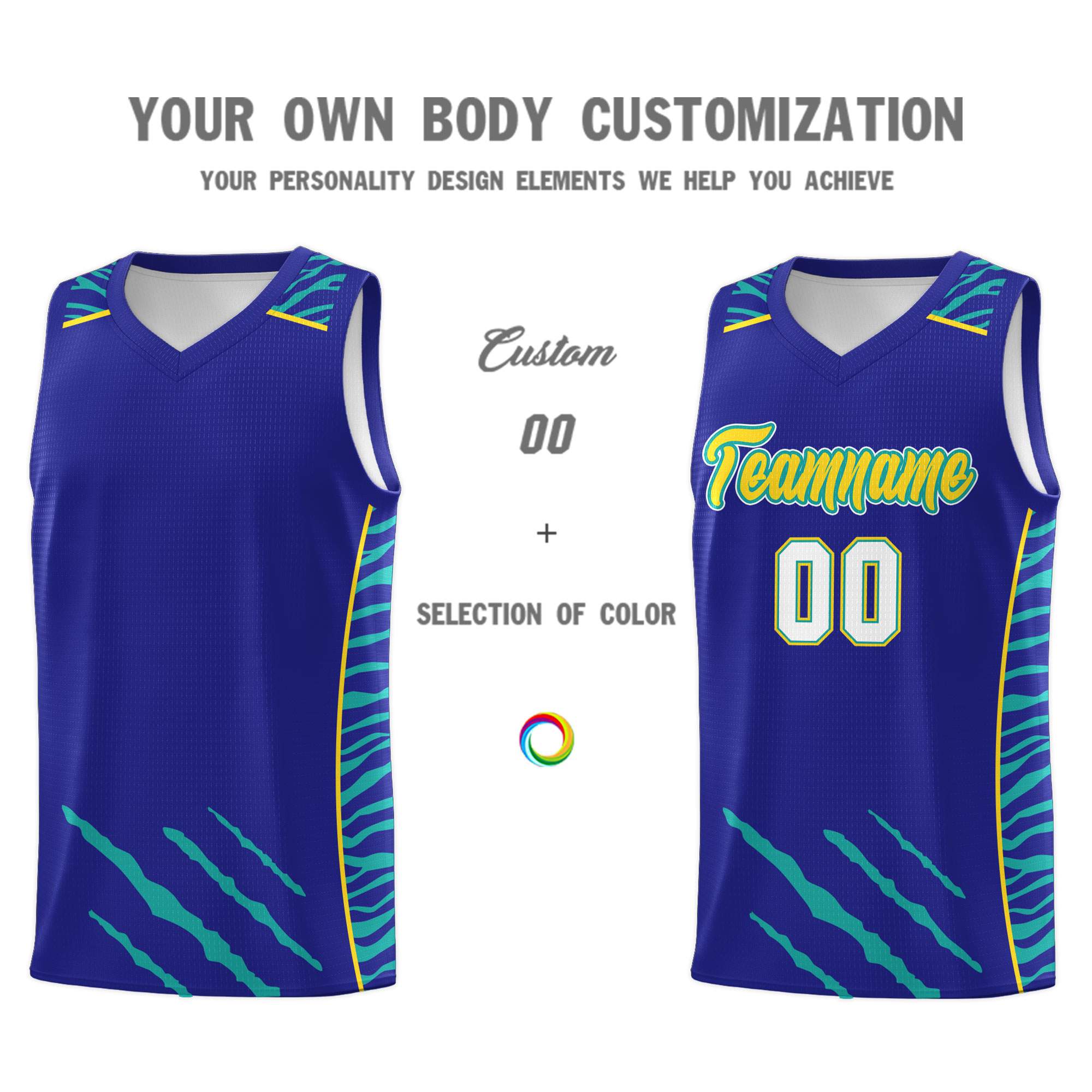 Custom Royal Personalized Tiger Claw Pattern Sports Uniform Basketball Jersey