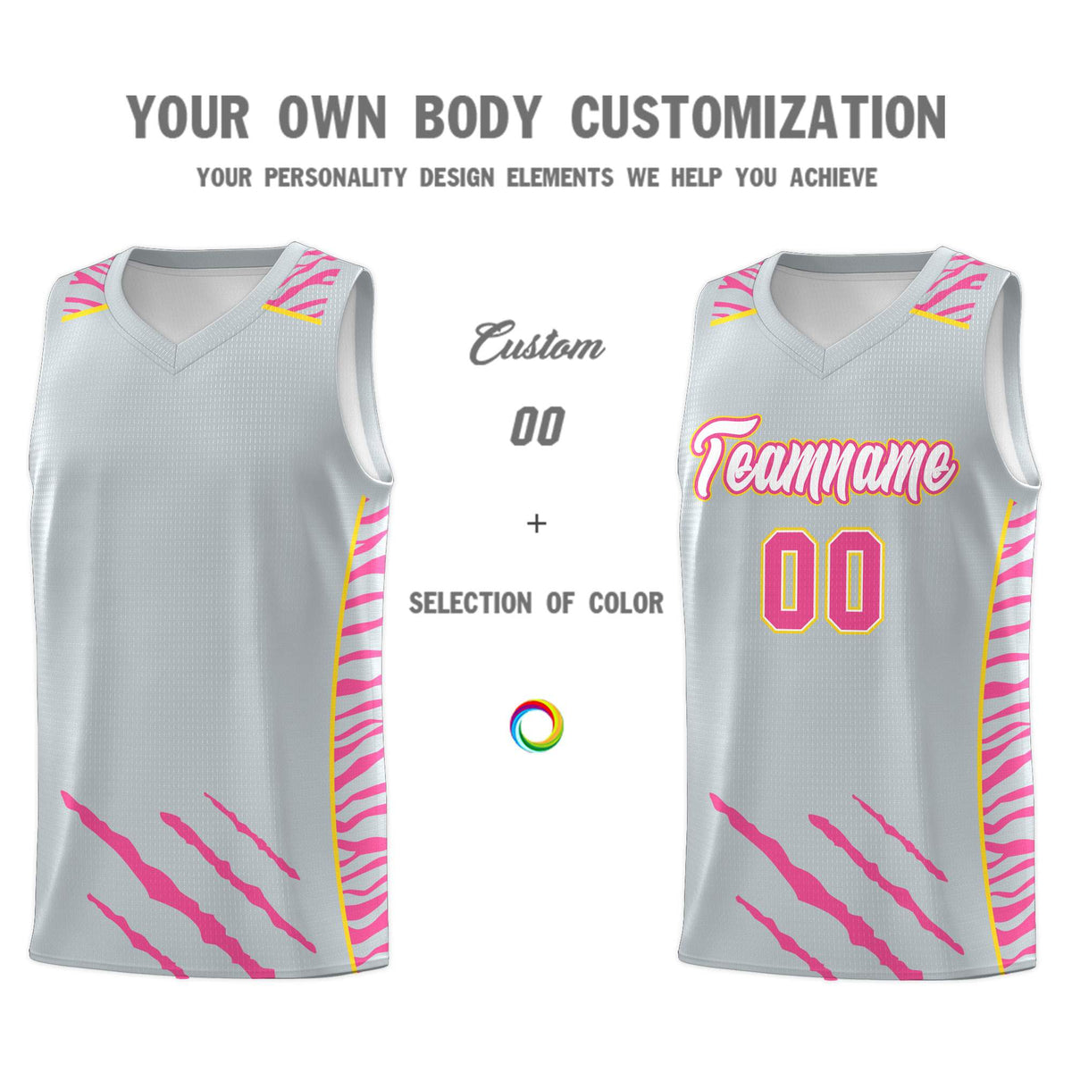 Custom Silver Personalized Tiger Claw Pattern Sports Uniform Basketball Jersey