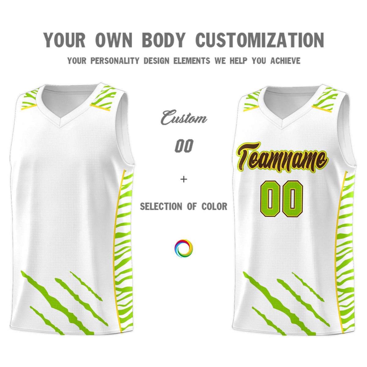 Custom White Personalized Tiger Claw Pattern Sports Uniform Basketball Jersey