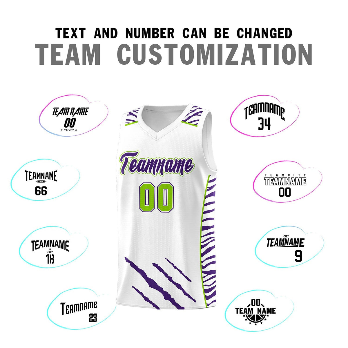 Custom White Personalized Tiger Claw Pattern Sports Uniform Basketball Jersey