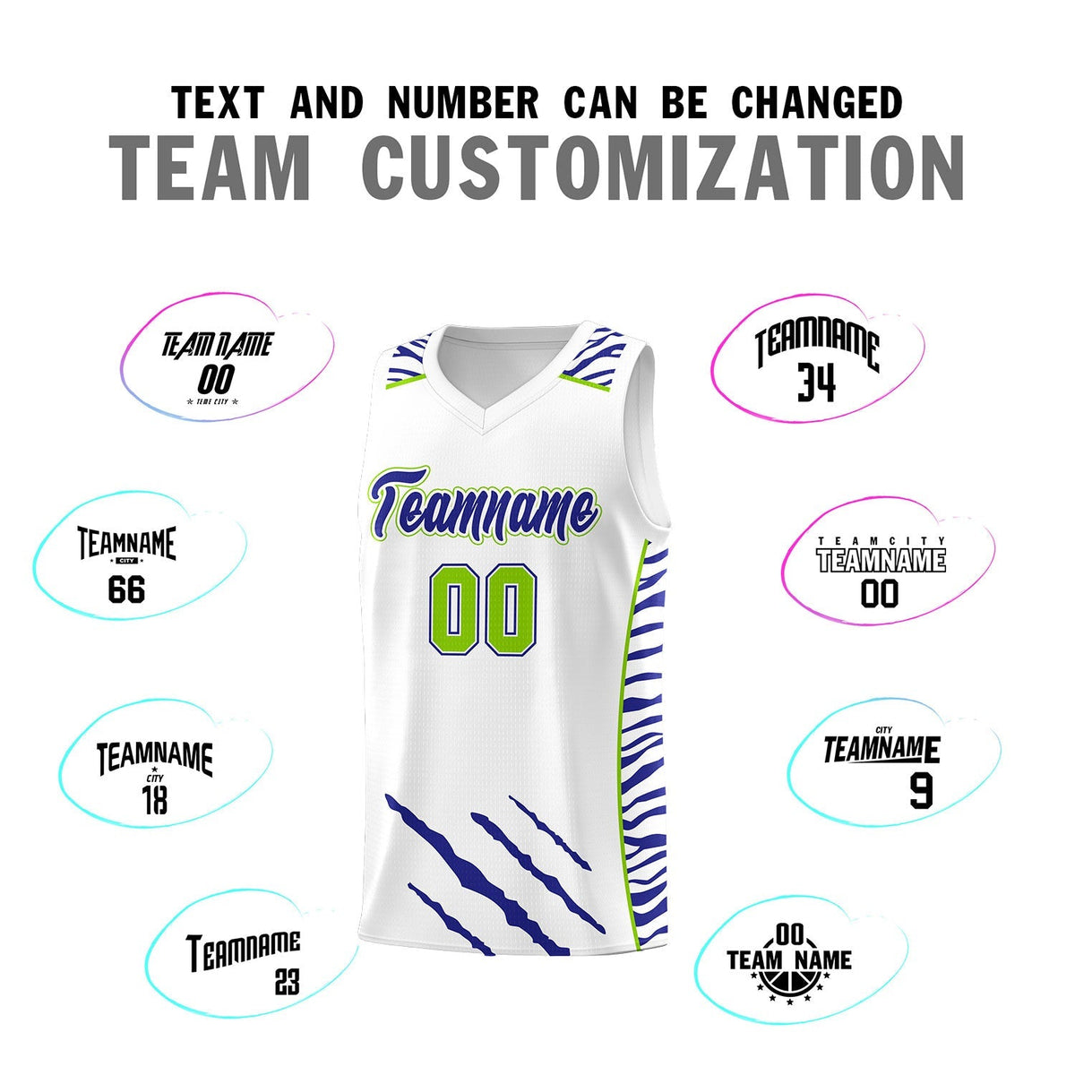 Custom White Personalized Tiger Claw Pattern Sports Uniform Basketball Jersey