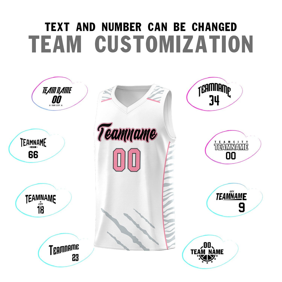 Custom White Personalized Tiger Claw Pattern Sports Uniform Basketball Jersey