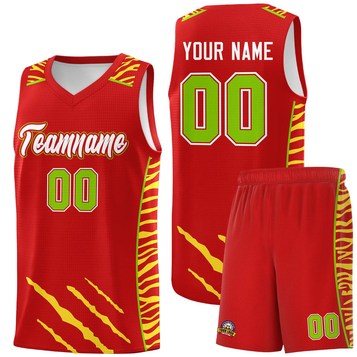 Custom Red Personalized Tiger Claw Pattern Sports Uniform Basketball Jersey