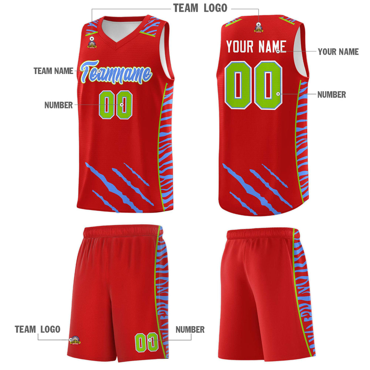 Custom Red Personalized Tiger Claw Pattern Sports Uniform Basketball Jersey