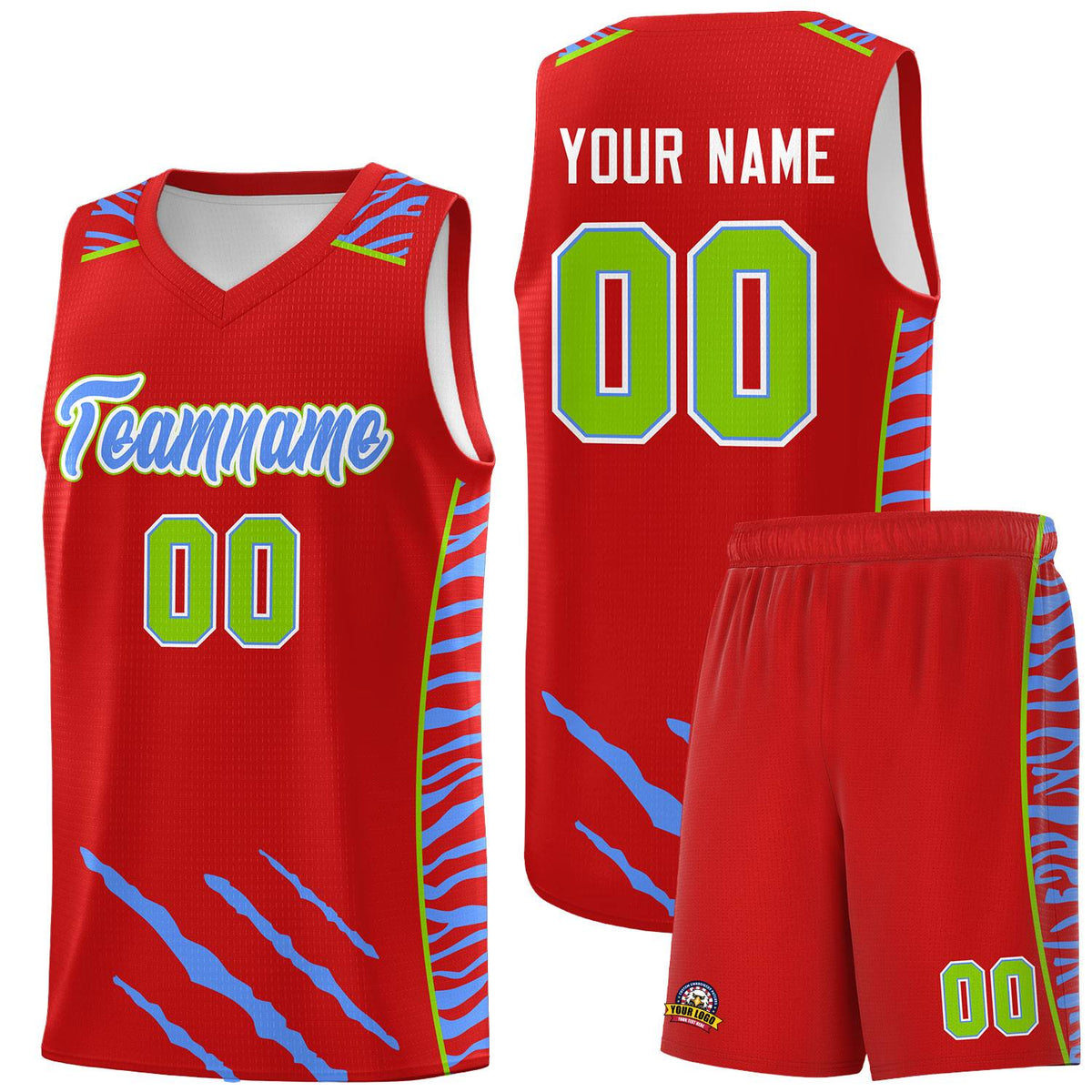 Custom Red Personalized Tiger Claw Pattern Sports Uniform Basketball Jersey