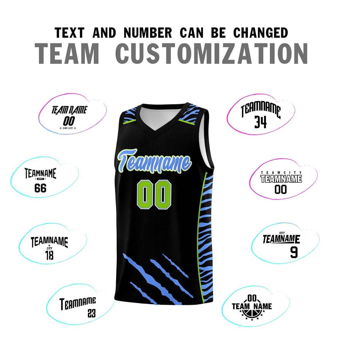 Custom Black Personalized Tiger Claw Pattern Sports Uniform Basketball Jersey