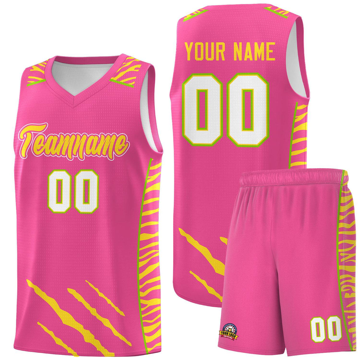 Custom Pink Personalized Tiger Claw Pattern Sports Uniform Basketball Jersey