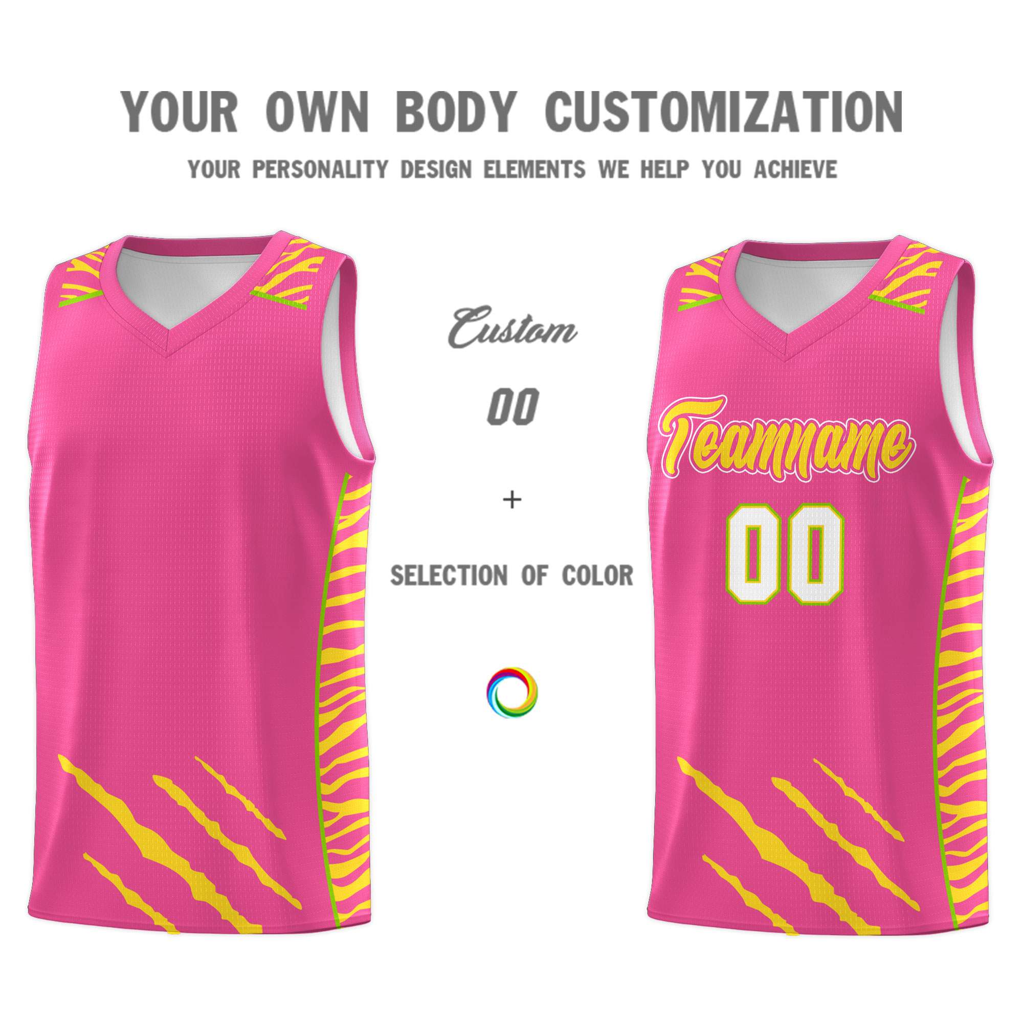 Custom Pink Personalized Tiger Claw Pattern Sports Uniform Basketball Jersey