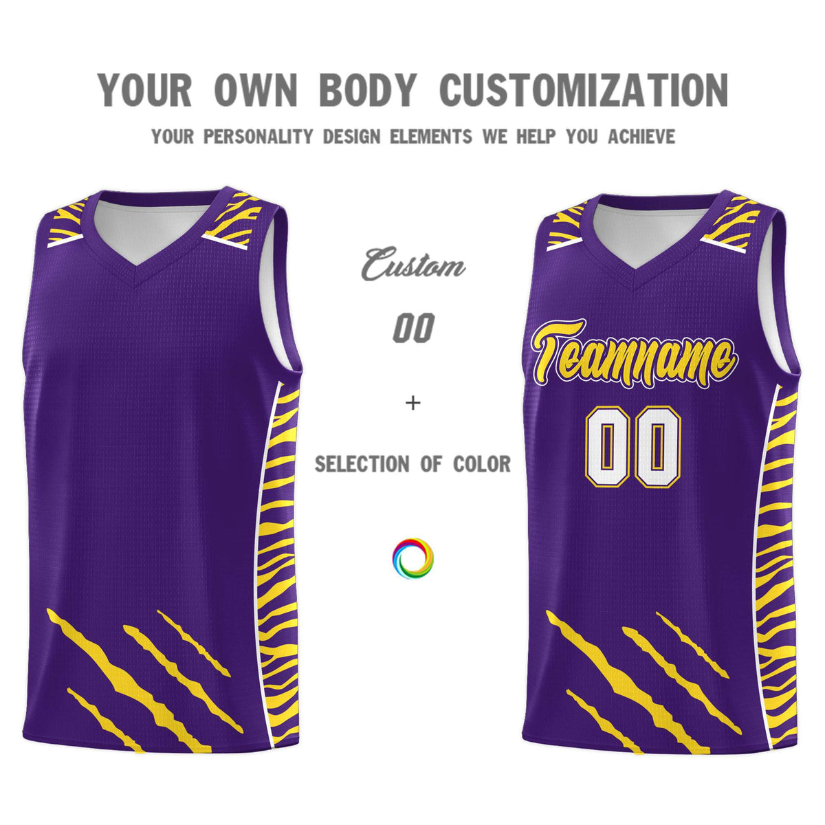 Custom Purple Personalized Tiger Claw Pattern Sports Uniform Basketball Jersey