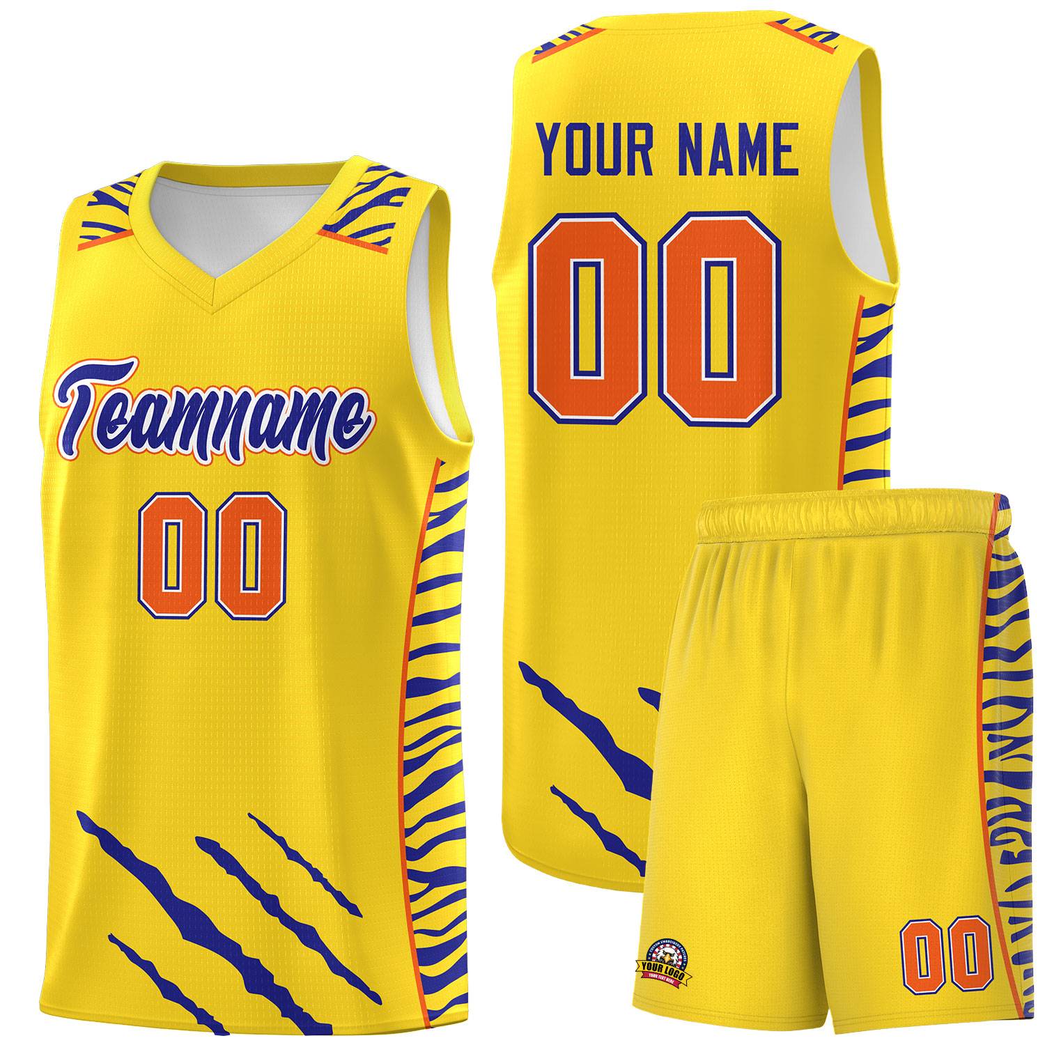 Custom Gold Personalized Tiger Claw Pattern Sports Uniform Basketball Jersey