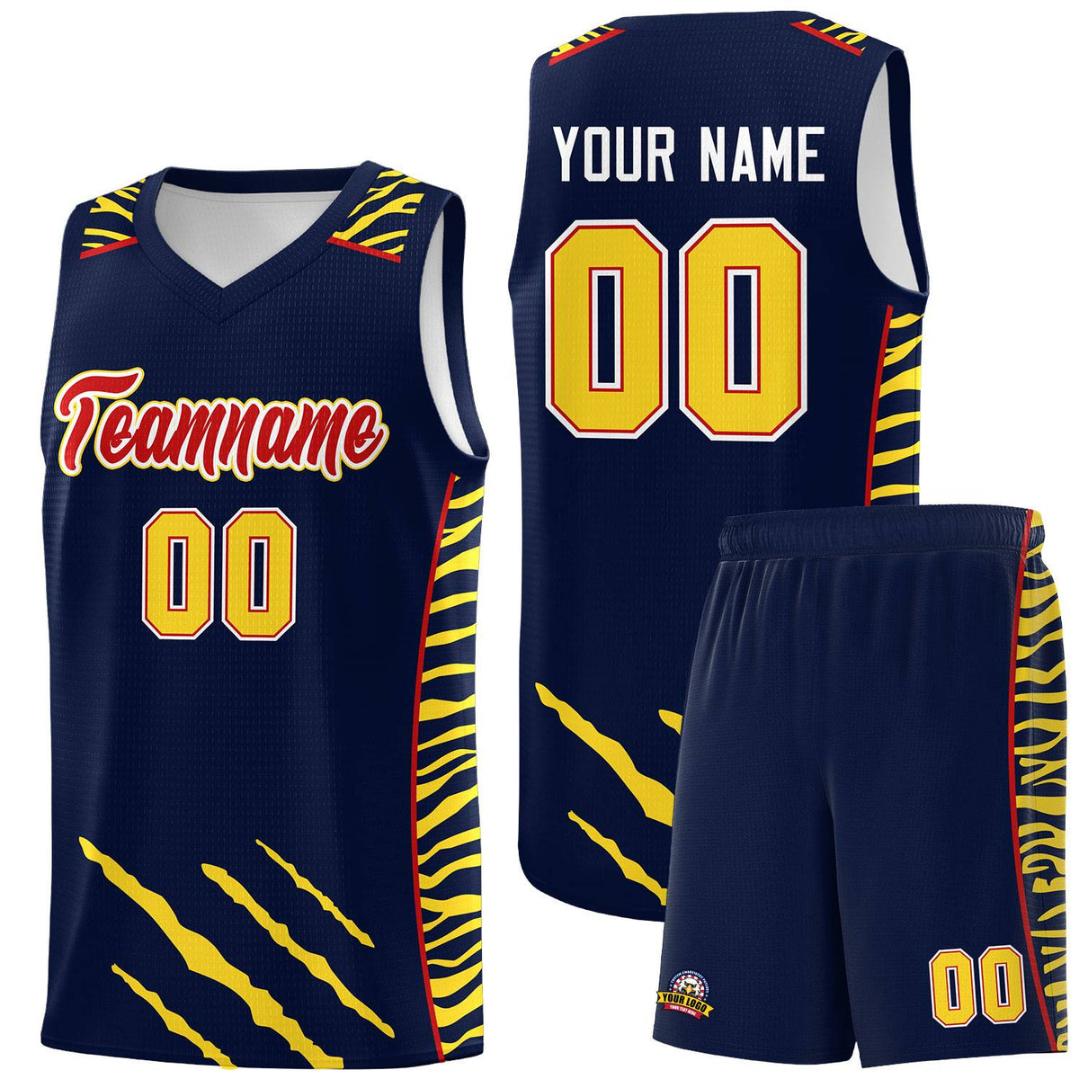 Custom Navy Personalized Tiger Claw Pattern Sports Uniform Basketball Jersey