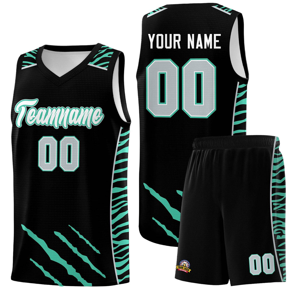 Custom Black Personalized Tiger Claw Pattern Sports Uniform Basketball Jersey