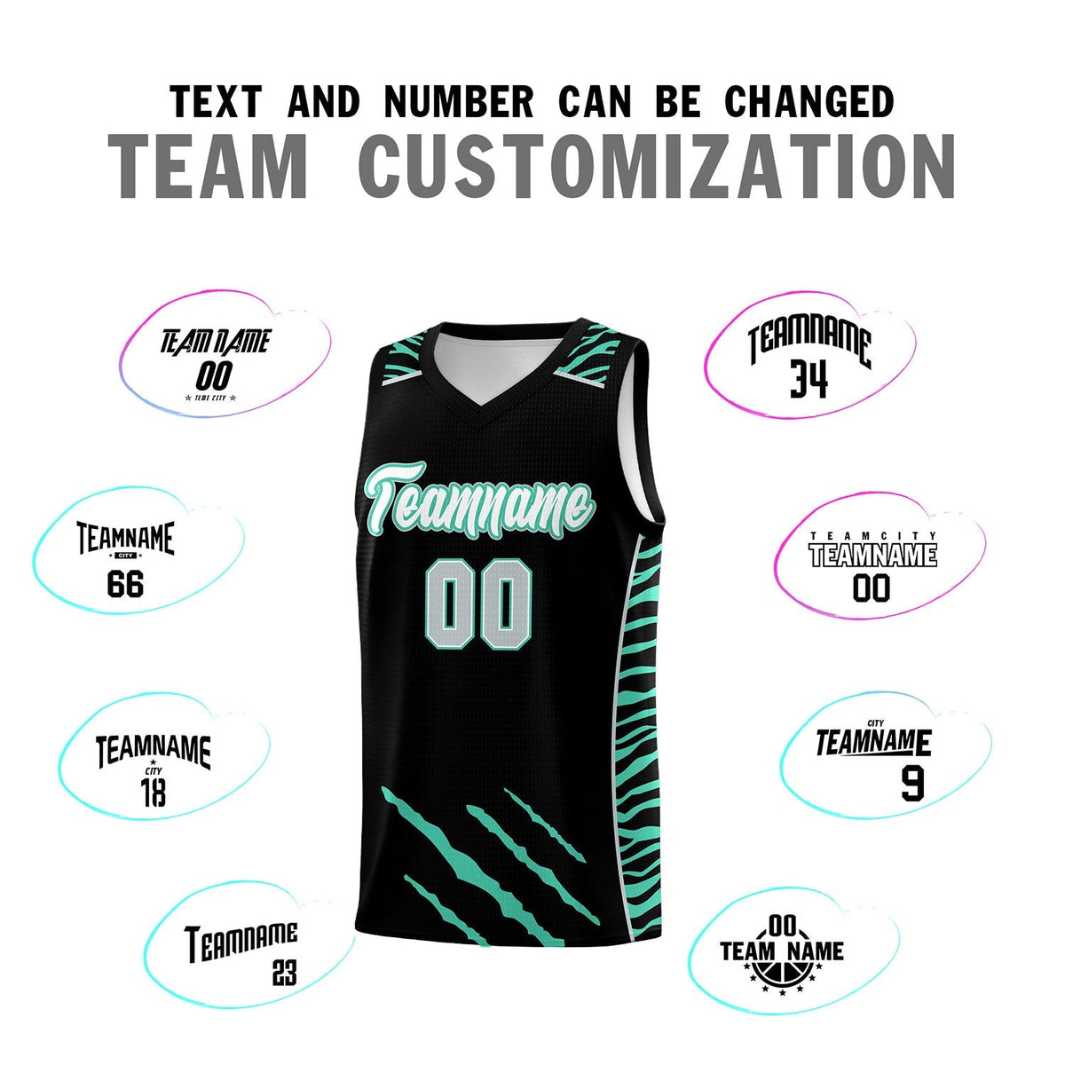 Custom Black Personalized Tiger Claw Pattern Sports Uniform Basketball Jersey