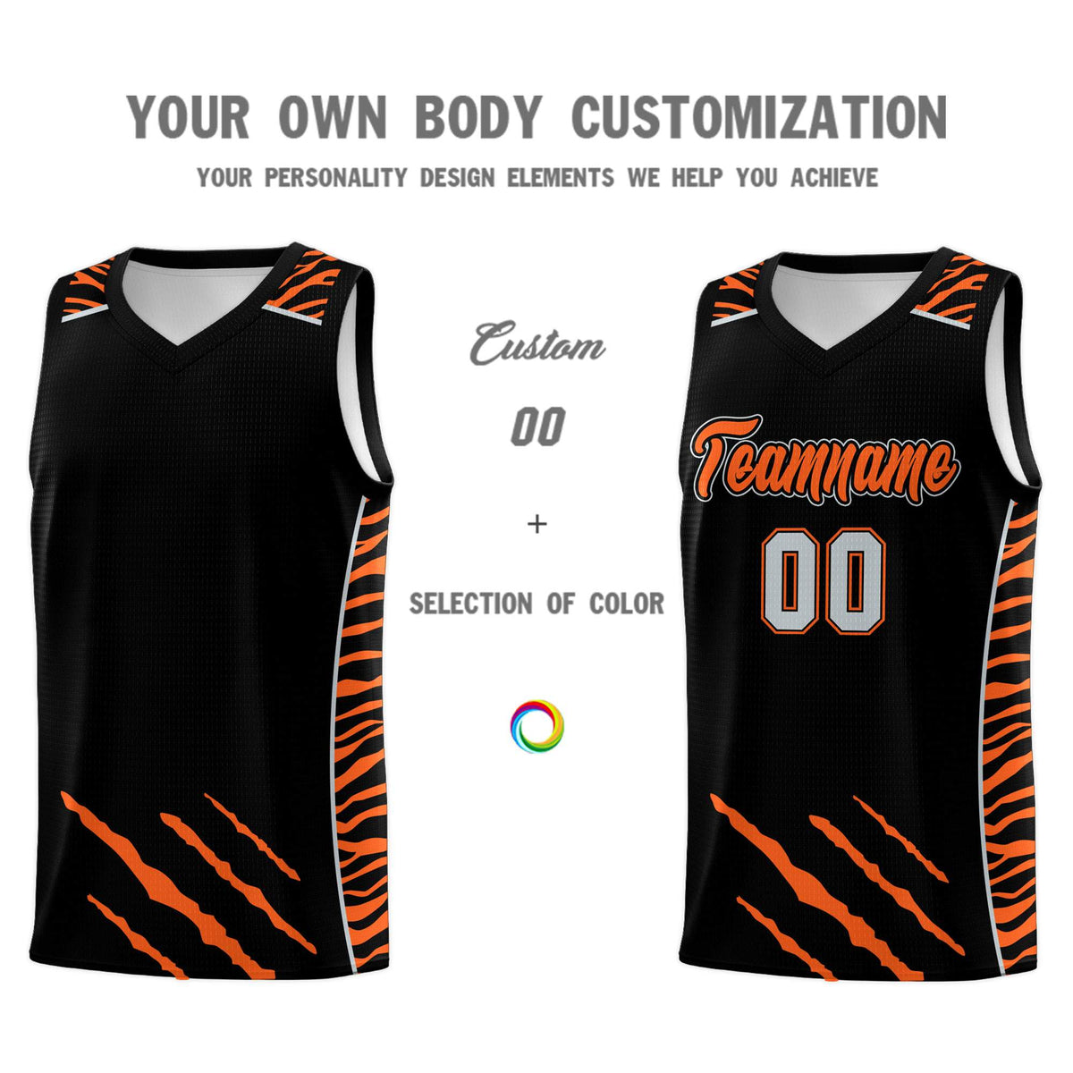 Custom Black Personalized Tiger Claw Pattern Sports Uniform Basketball Jersey