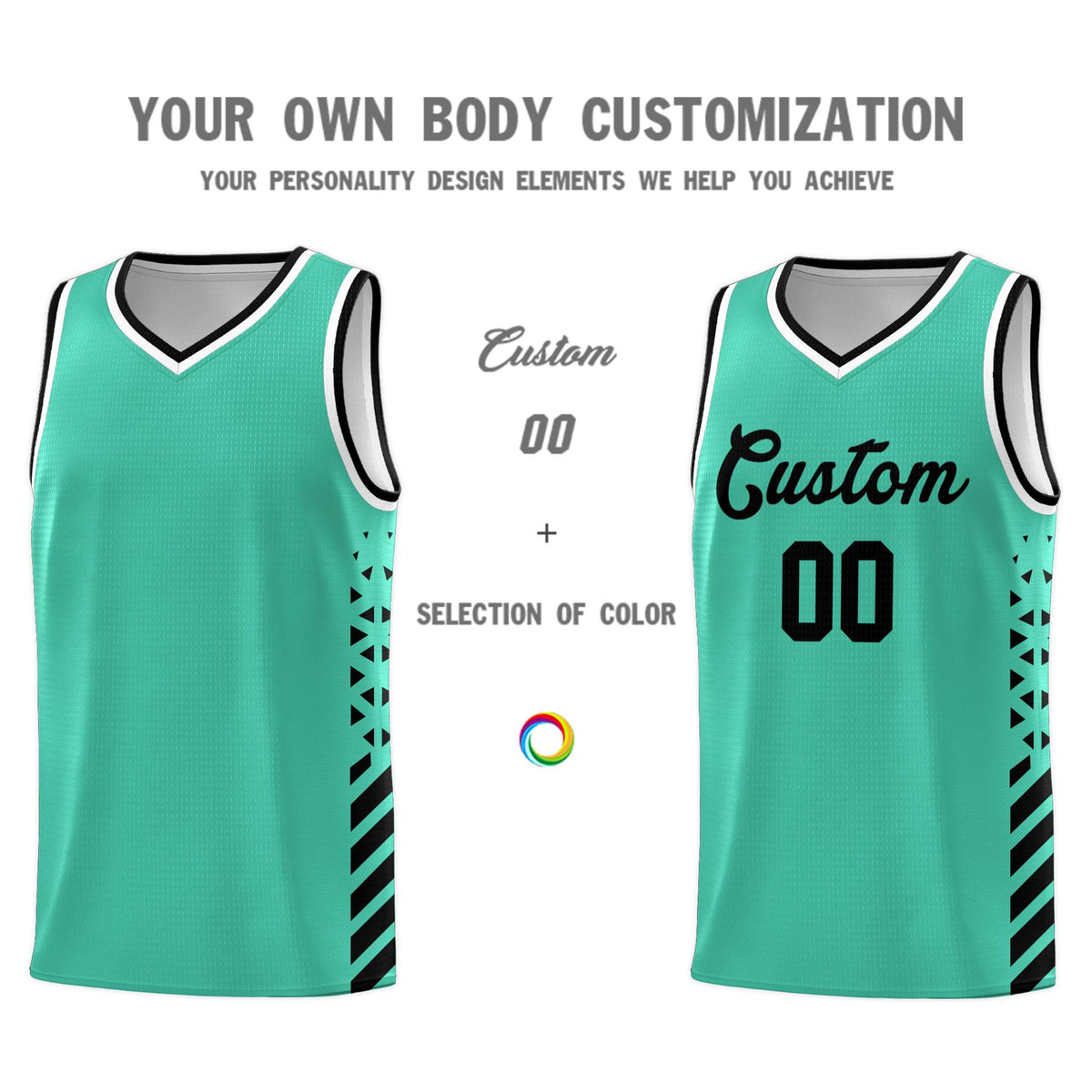 Custom Bright Green Basketball Kits With Side Black Diamond Stripe Pattern