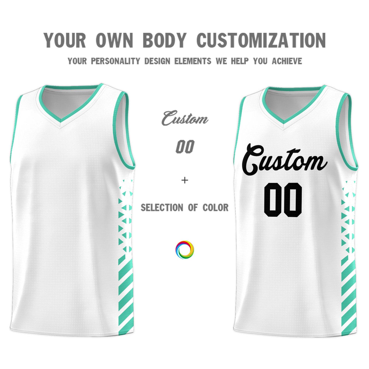 Custom White Basketball Kits With Side Bright Green Diamond Stripe Pattern