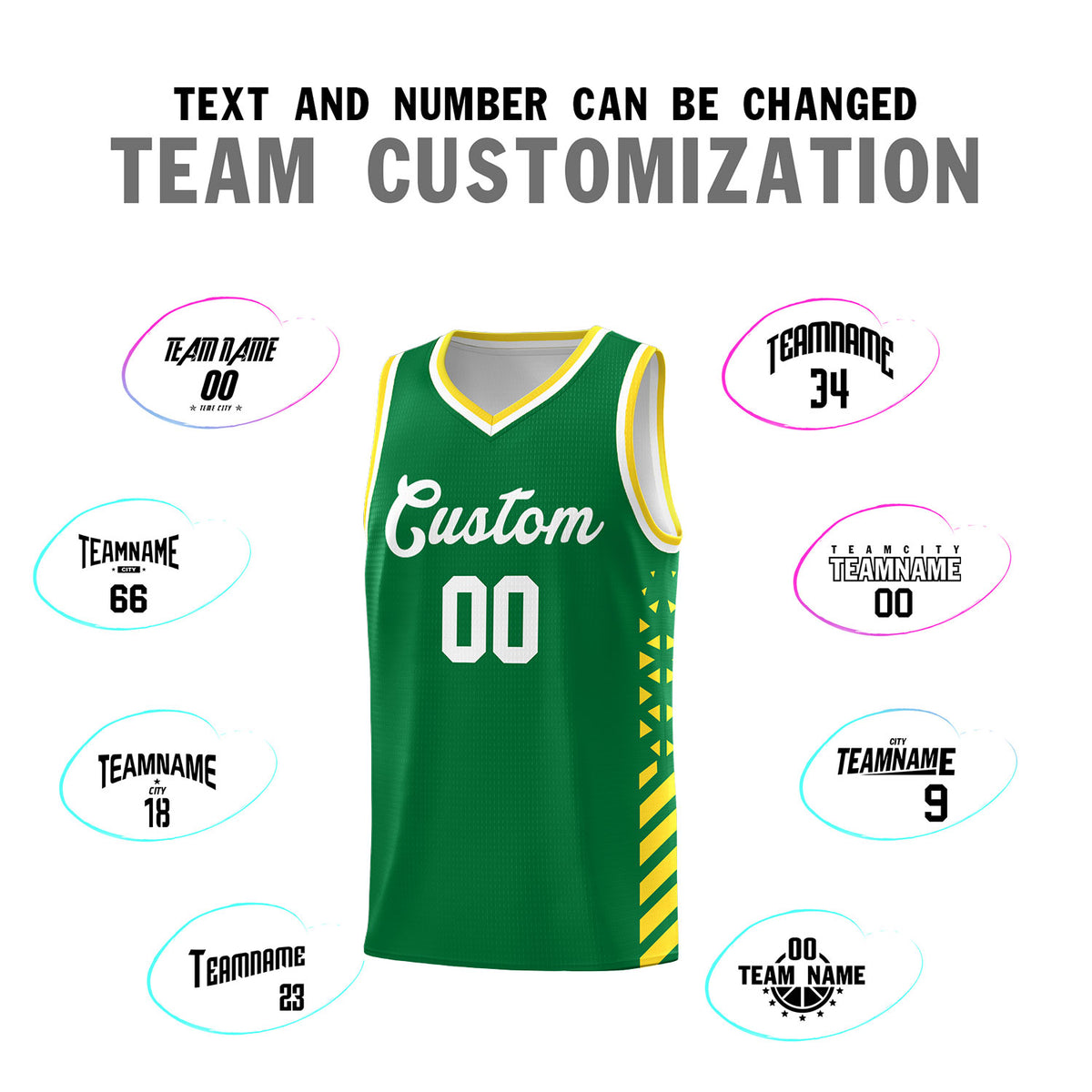 Custom Kelly Green Basketball Kits With Side Gold Diamond Stripe Pattern