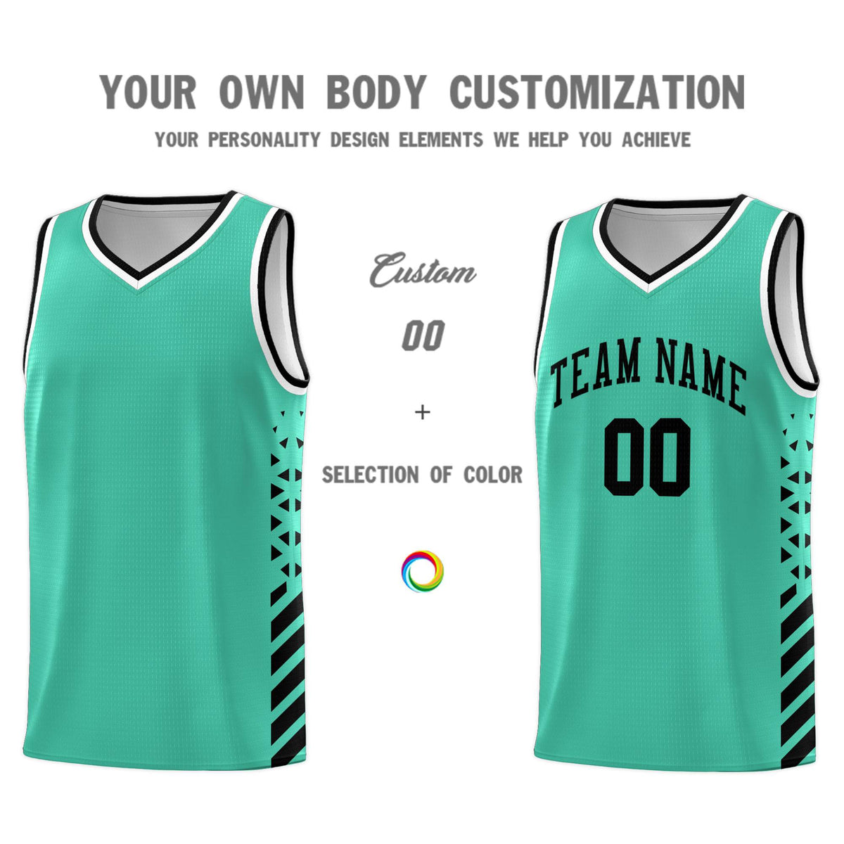 Custom Bright Green Basketball Kits With Side Black Diamond Stripe Pattern