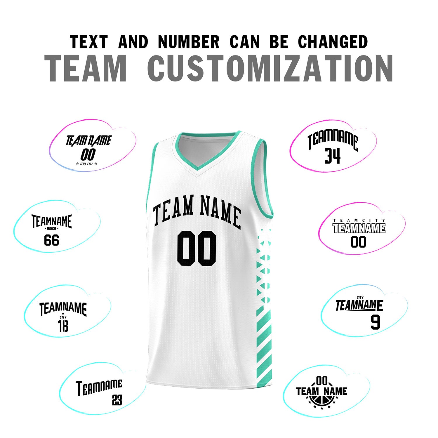 Custom White Basketball Kits With Side Bright Green Diamond Stripe Pattern