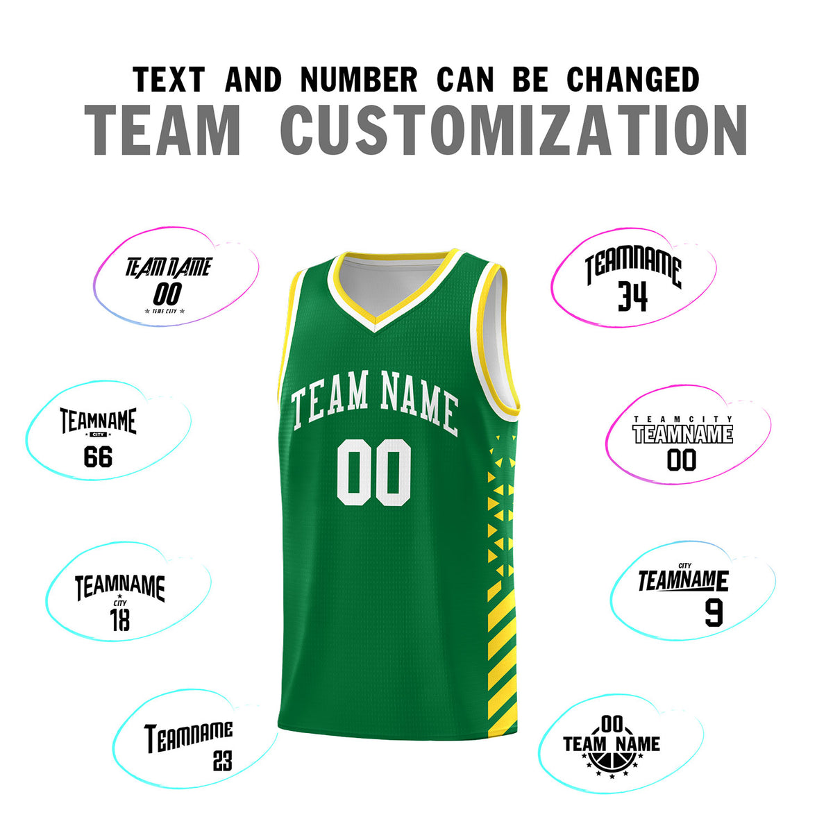 Custom Kelly Green Basketball Kits With Side Gold Diamond Stripe Pattern