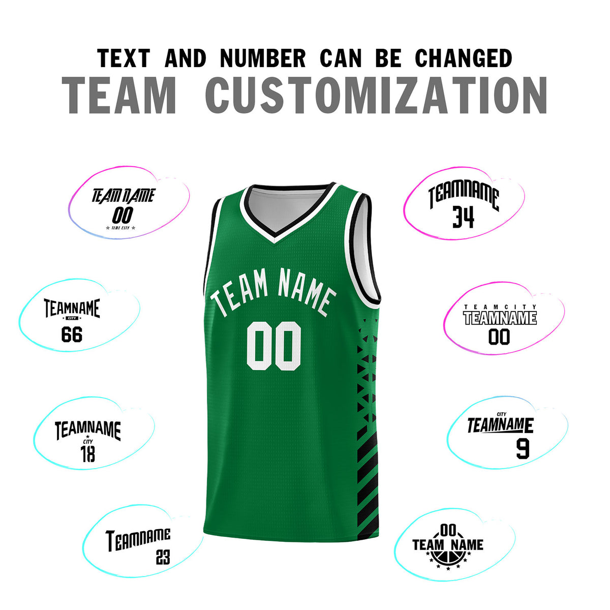Custom Kelly Green Basketball Kits With Side Black Diamond Stripe Pattern