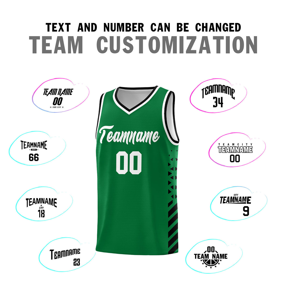 Custom Kelly Green Basketball Kits With Side Black Diamond Stripe Pattern