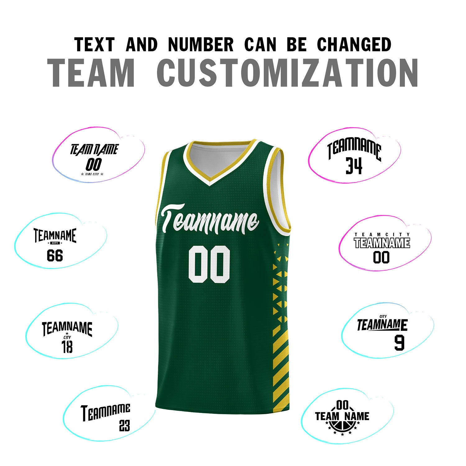 Custom Green Basketball Kits With Side Old Gold Diamond Stripe Pattern