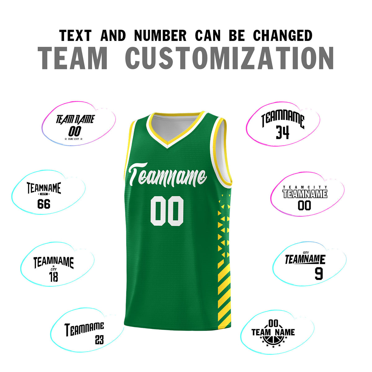 Custom Kelly Green Basketball Kits With Side Gold Diamond Stripe Pattern