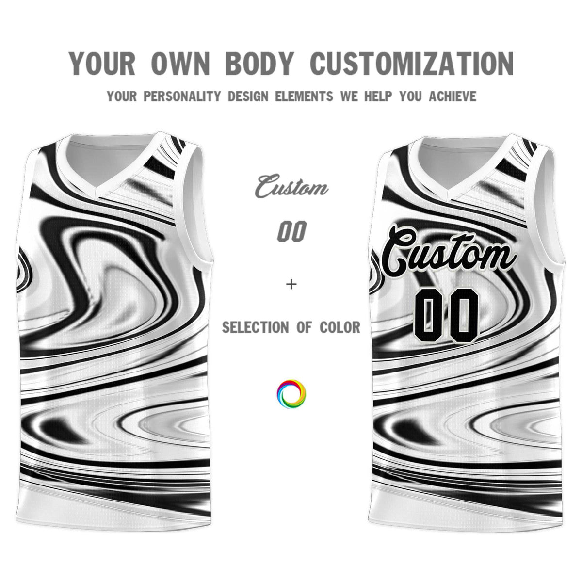 Custom White Black Graffiti Pattern Fluids Style Sports Uniform Basketball Jersey Sets