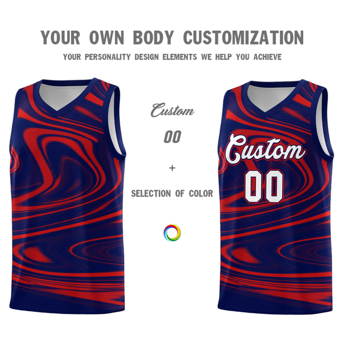 Custom Navy Red Graffiti Pattern Fluids Style Sports Uniform Basketball Jersey Sets