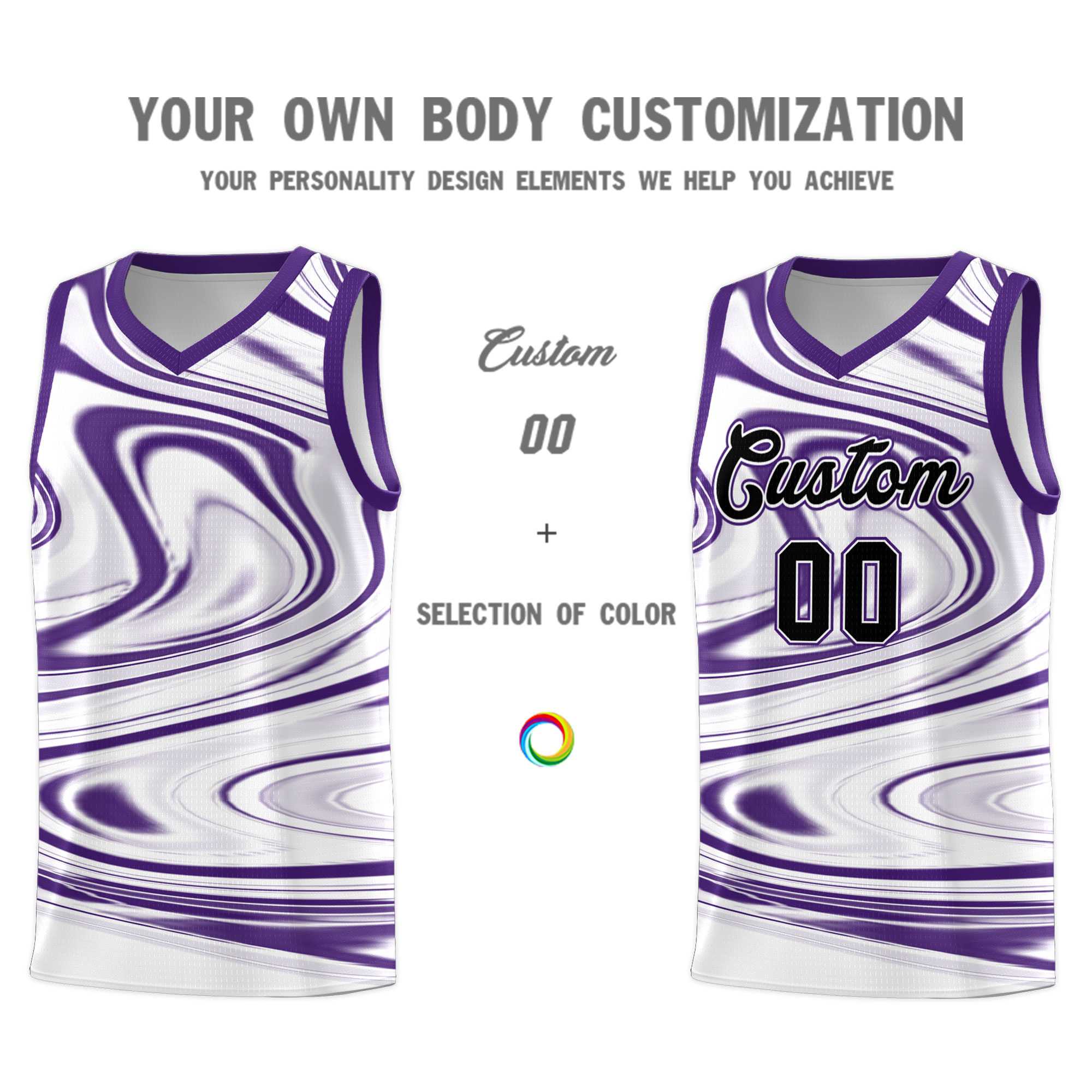 Custom White Purple Graffiti Pattern Fluids Style Sports Uniform Basketball Jersey Sets