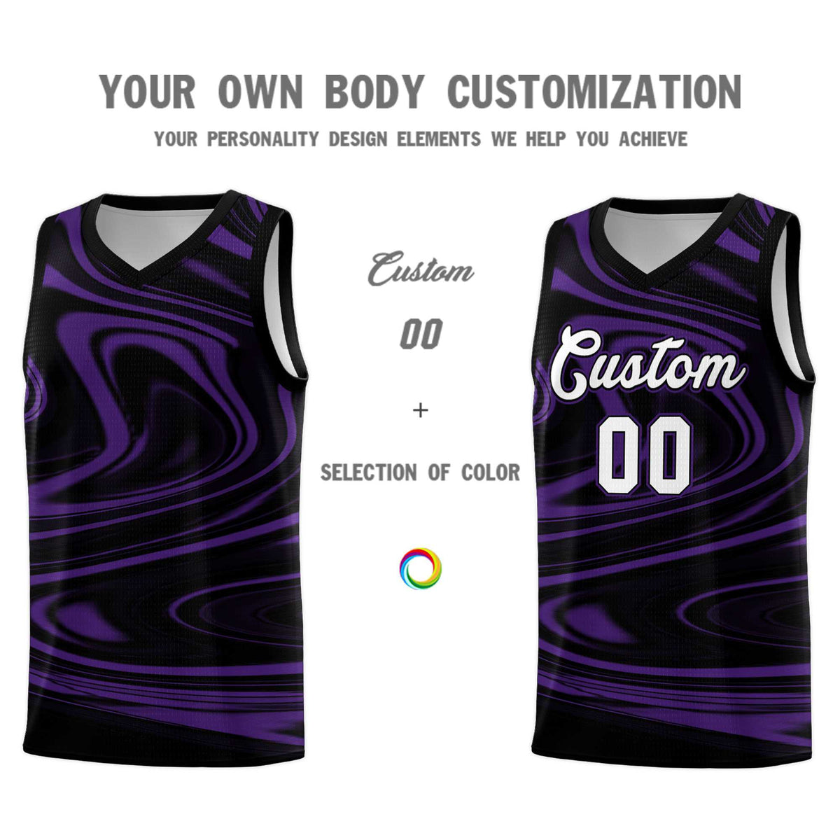 Custom Black Purple Graffiti Pattern Fluids Style Sports Uniform Basketball Jersey Sets