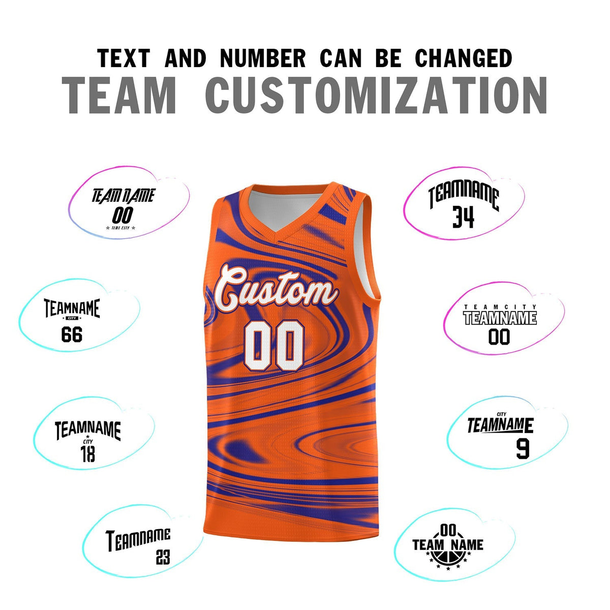 Custom Orange Royal Graffiti Pattern Fluids Style Sports Uniform Basketball Jersey Sets