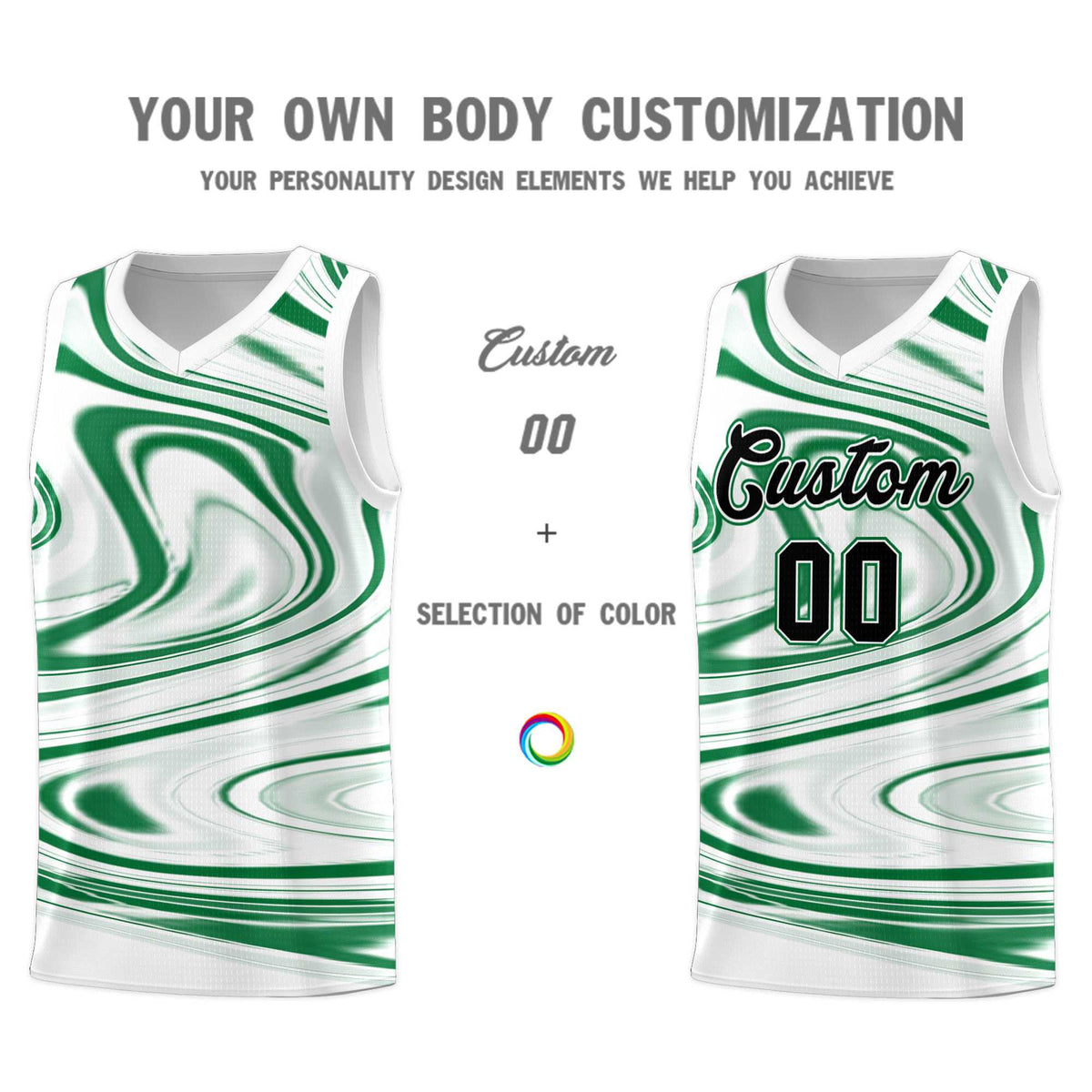 Custom White Kelly Green Graffiti Pattern Fluids Style Sports Uniform Basketball Jersey Sets