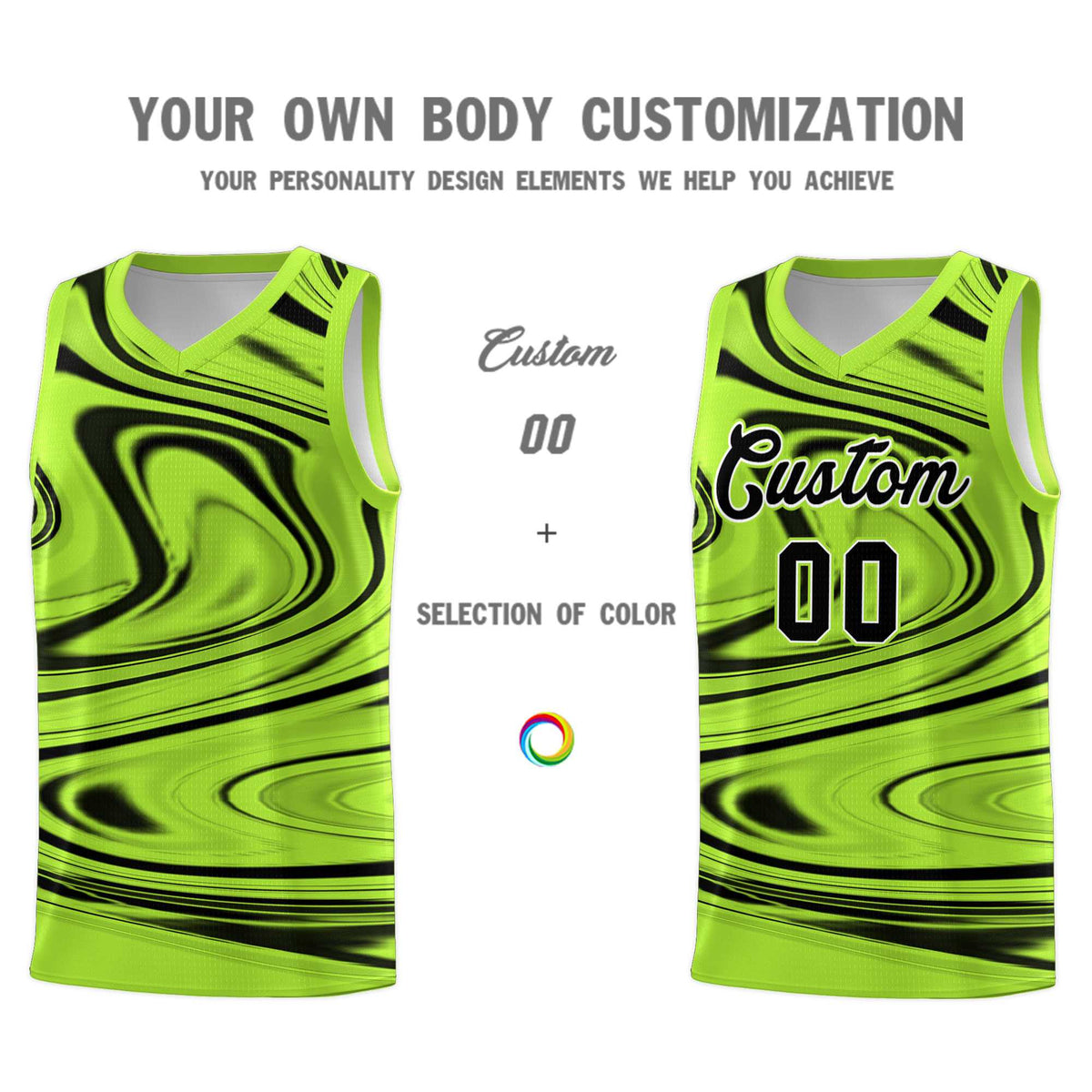 Custom Light Green Black Graffiti Pattern Fluids Style Sports Uniform Basketball Jersey Sets
