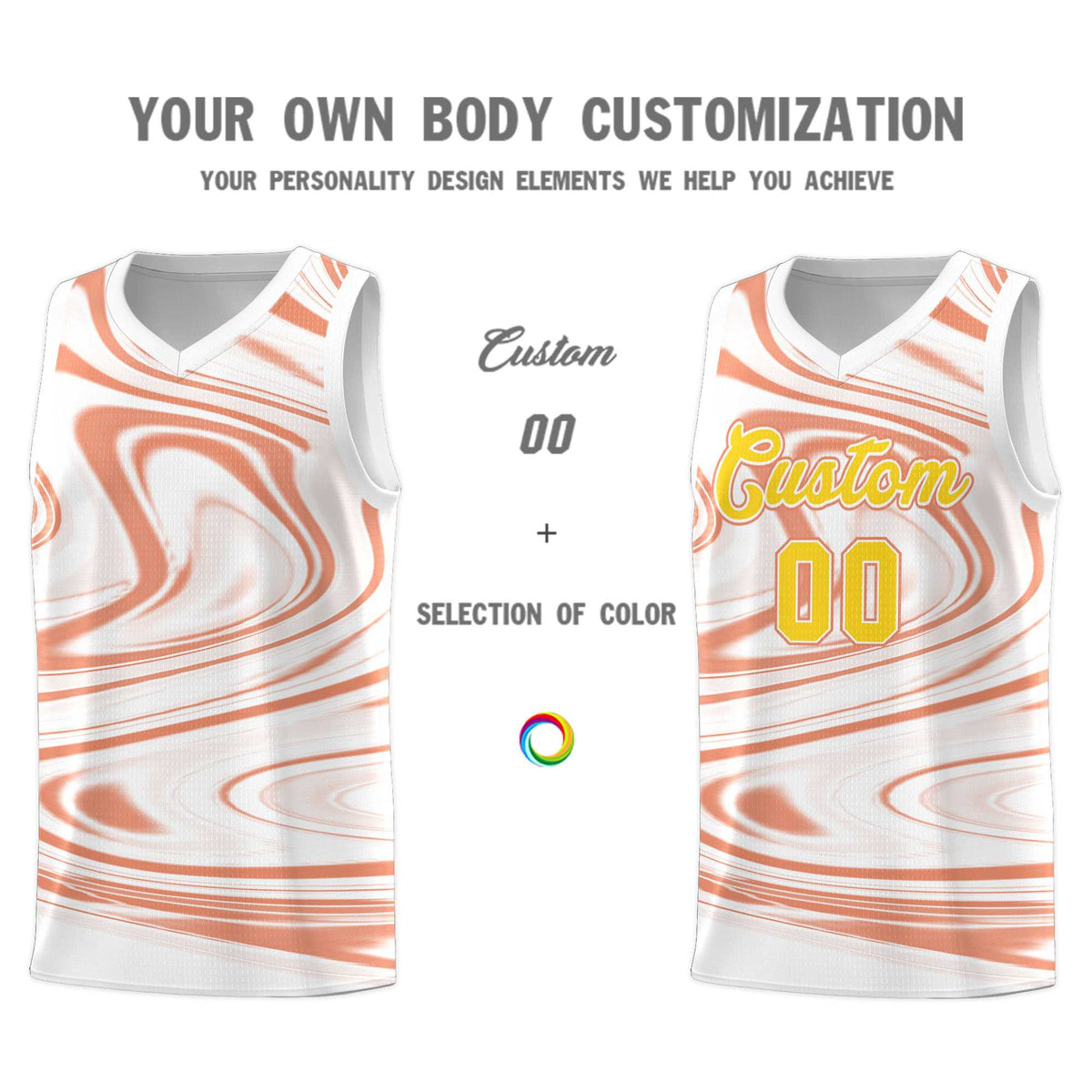 Custom White Light Orange Graffiti Pattern Fluids Style Sports Uniform Basketball Jersey Sets