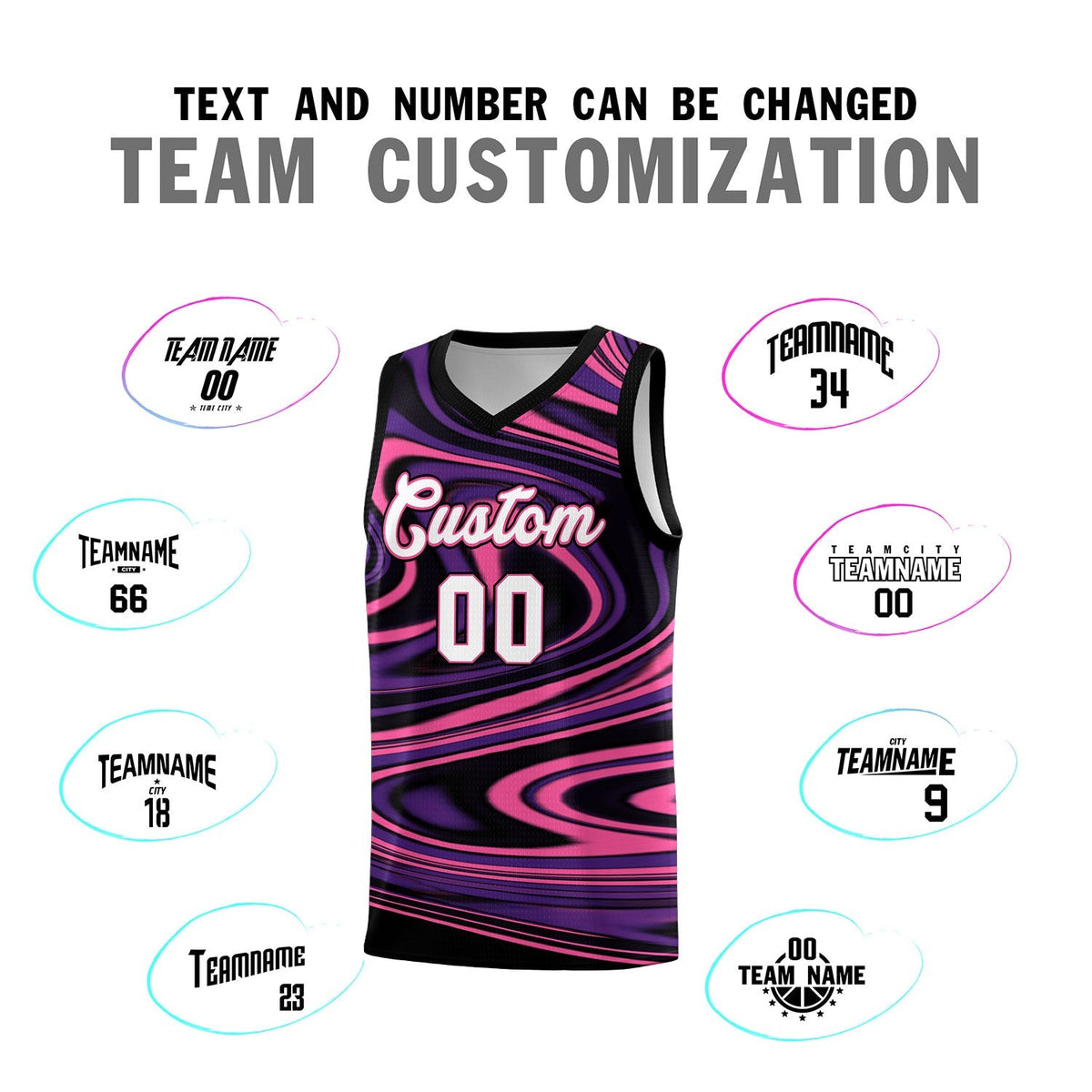Custom Black Purple Graffiti Pattern Fluids Style Sports Uniform Basketball Jersey Sets