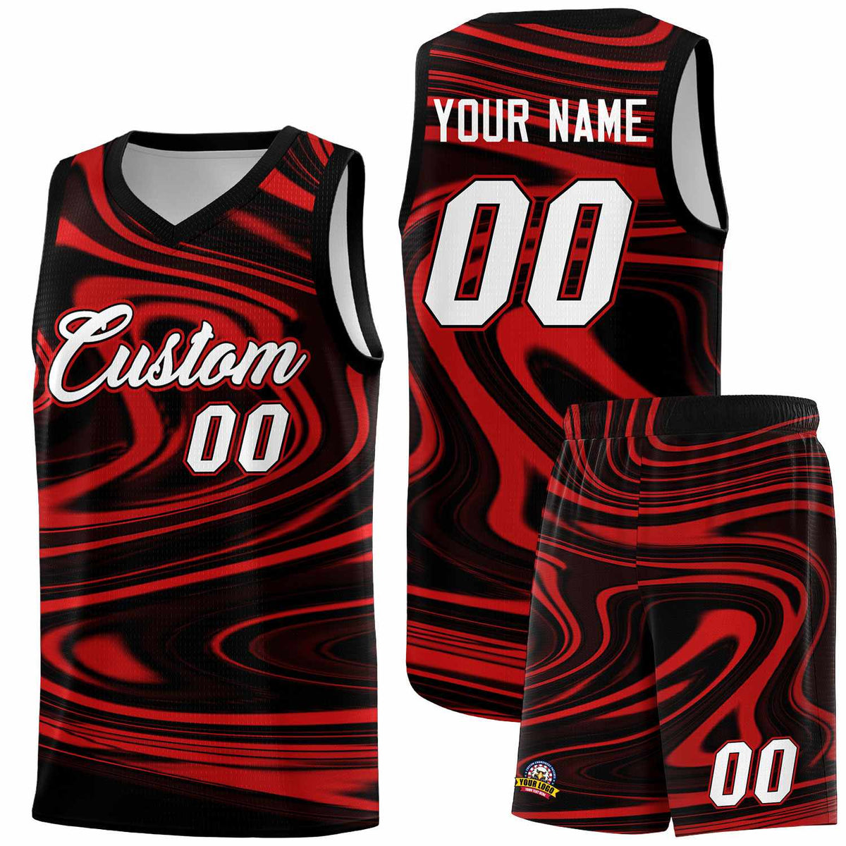 Custom Black Red Graffiti Pattern Fluids Style Sports Uniform Basketball Jersey Sets