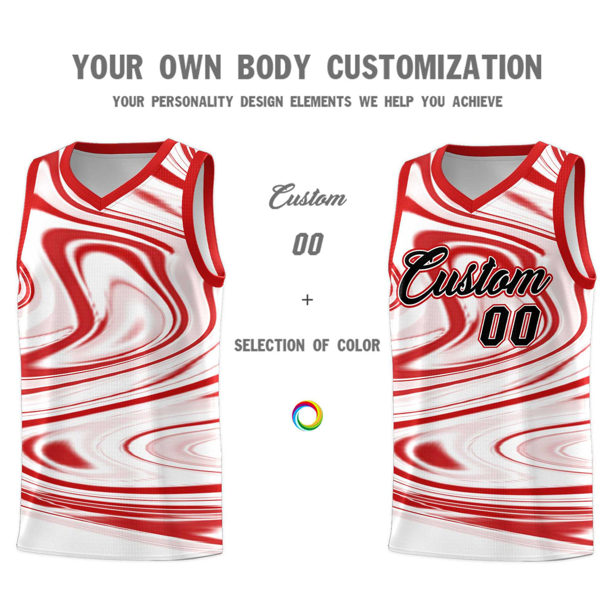 Custom White Red Graffiti Pattern Fluids Style Sports Uniform Basketball Jersey Sets