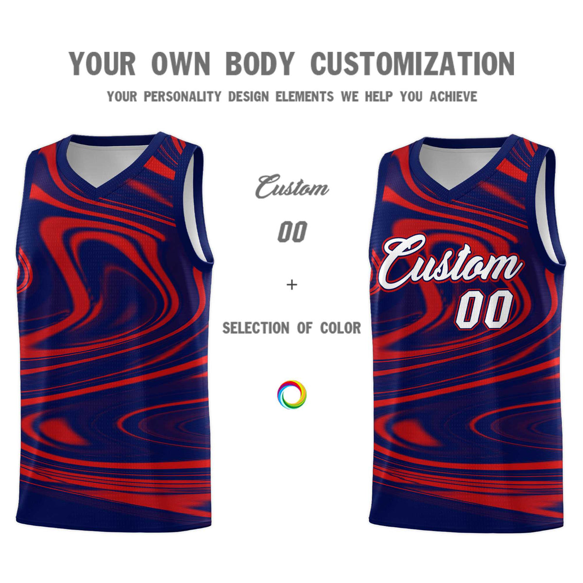 Custom Navy Red Graffiti Pattern Fluids Style Sports Uniform Basketball Jersey Sets