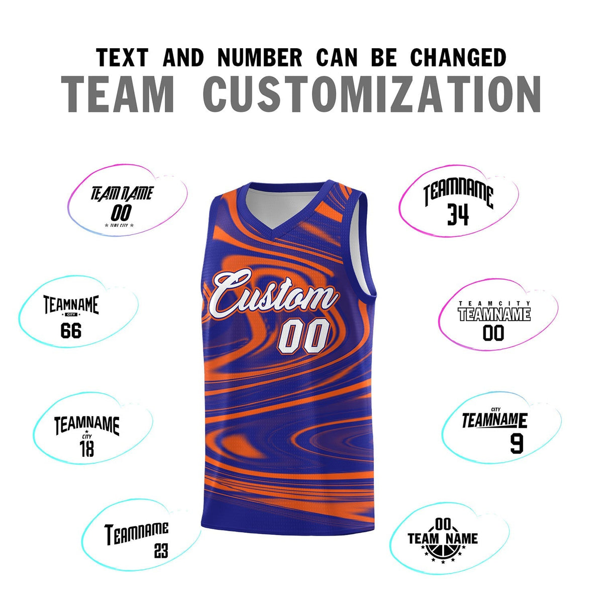 Custom Royal Orange Graffiti Pattern Fluids Style Sports Uniform Basketball Jersey Sets