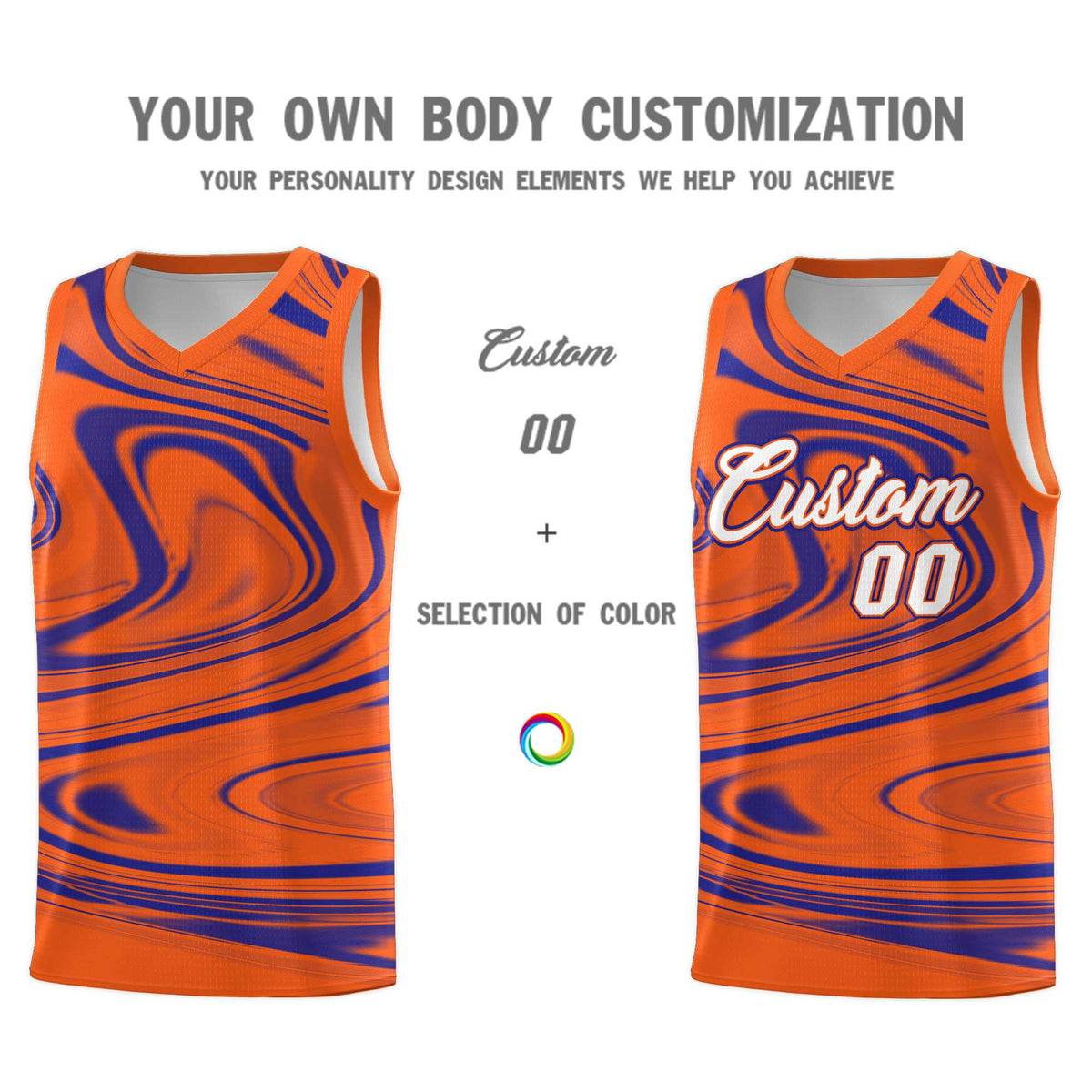 Custom Orange Royal Graffiti Pattern Fluids Style Sports Uniform Basketball Jersey Sets