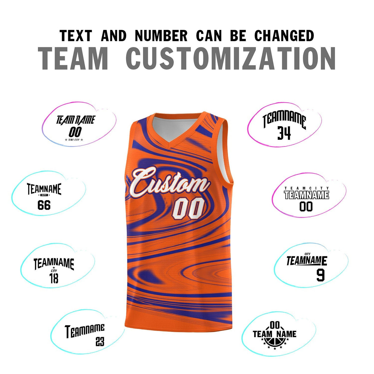 Custom Orange Royal Graffiti Pattern Fluids Style Sports Uniform Basketball Jersey Sets