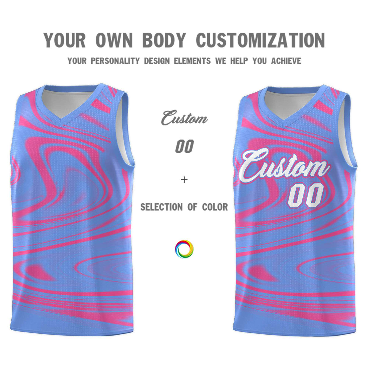 Custom Light Blue Pink Graffiti Pattern Fluids Style Sports Uniform Basketball Jersey Sets