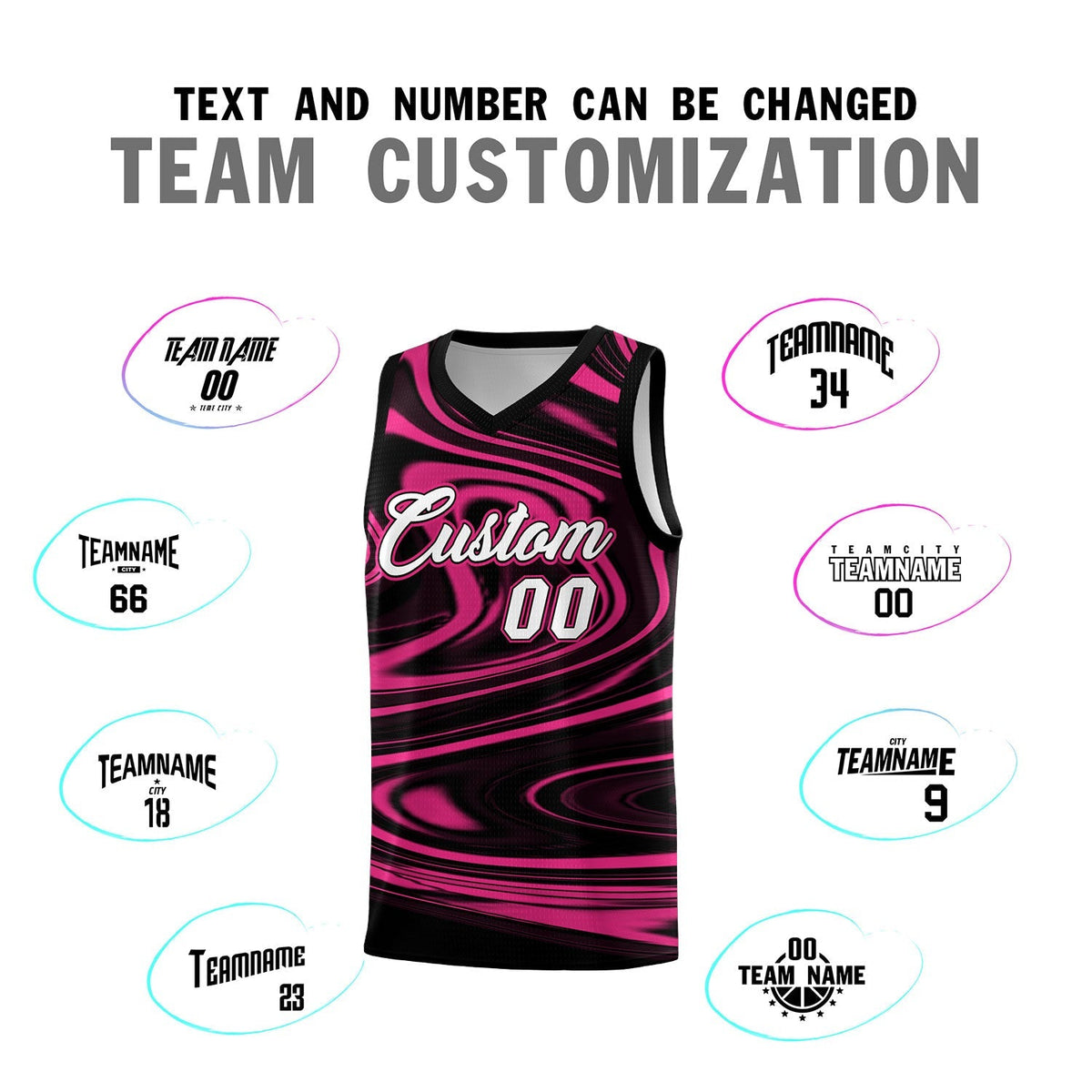 Custom Black Pink Graffiti Pattern Fluids Style Sports Uniform Basketball Jersey Sets