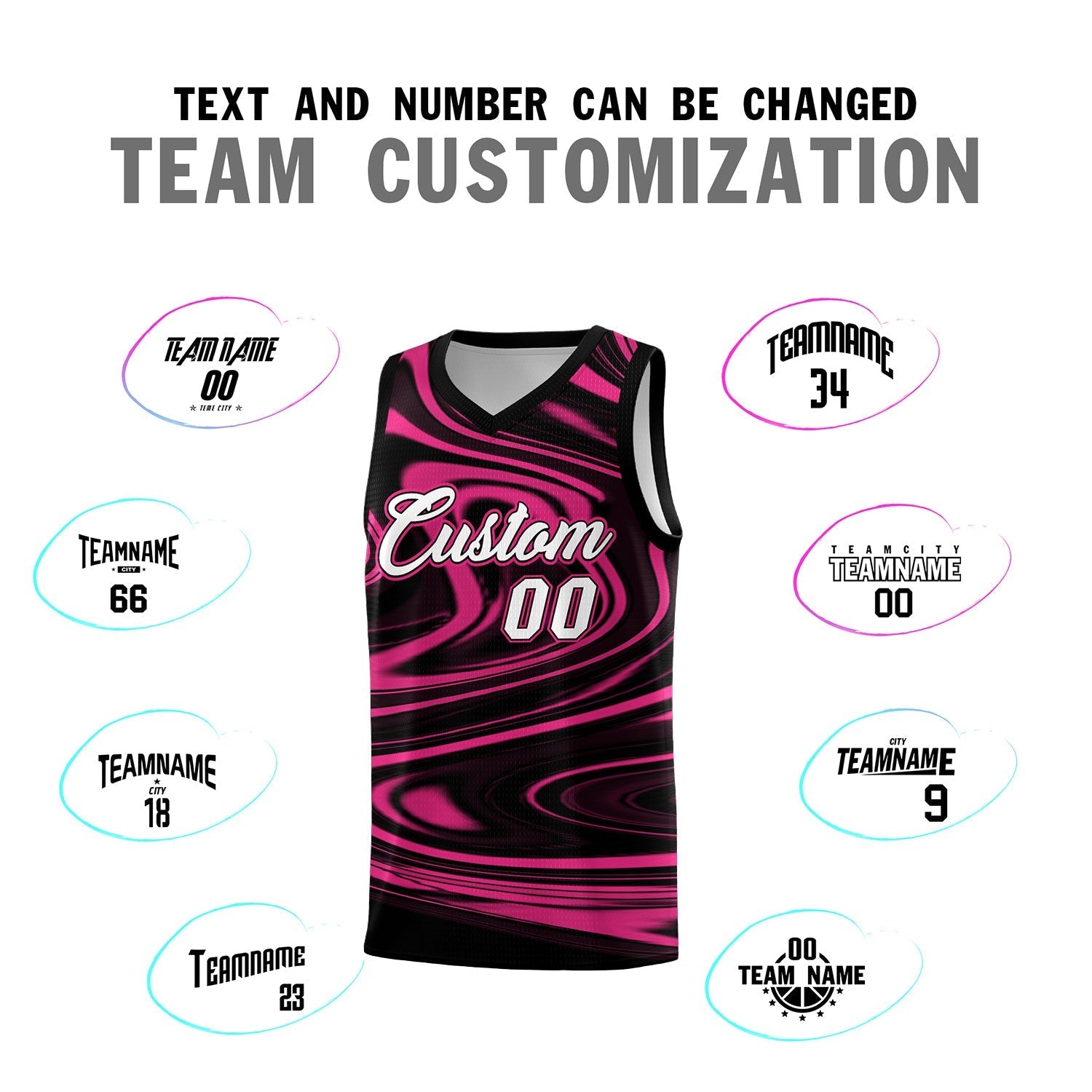 Custom Black Pink Graffiti Pattern Fluids Style Sports Uniform Basketball Jersey Sets
