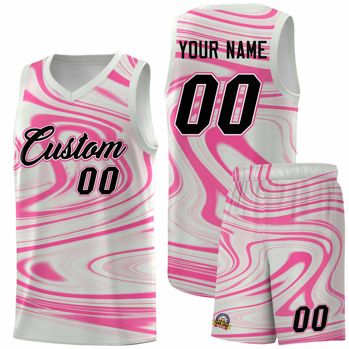 Custom Gray Pink Graffiti Pattern Fluids Style Sports Uniform Basketball Jersey Sets